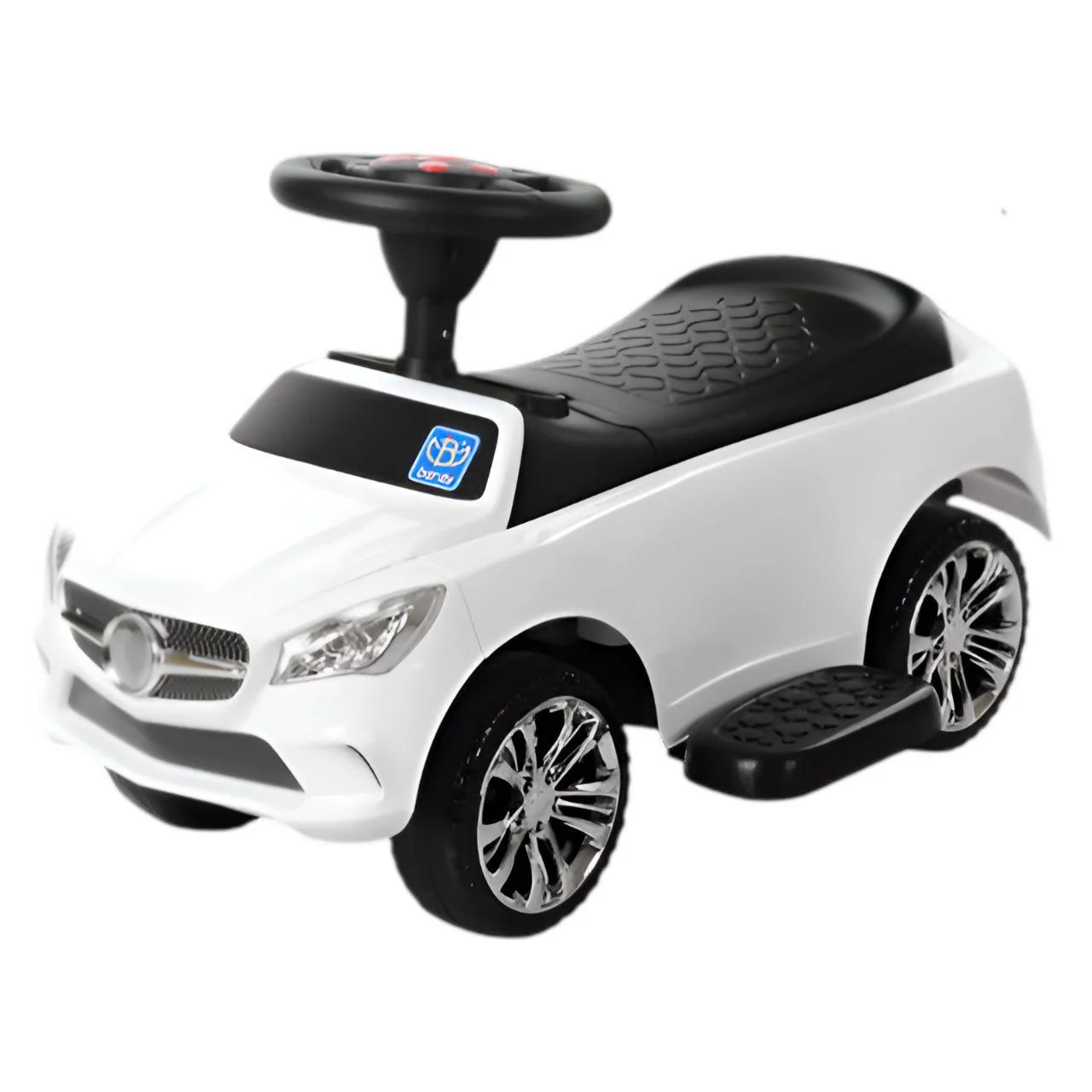 Дитячий толокар-каталка Bambi Mercedes B з багажником та батьківською ручкою, білий