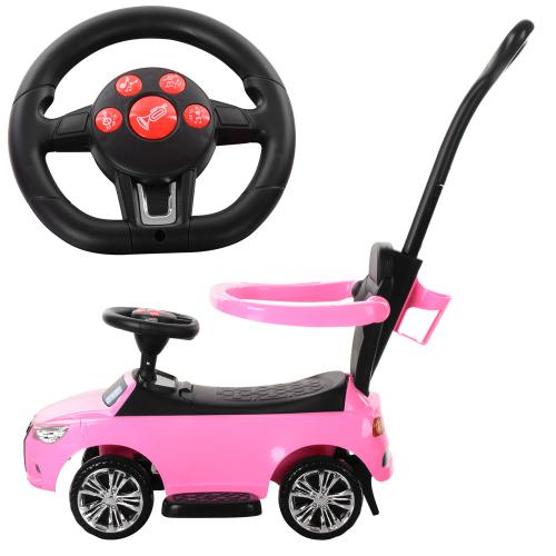 Дитячий толокар-каталка Bambi Audi B з багажником та батьківською ручкою, рожевий