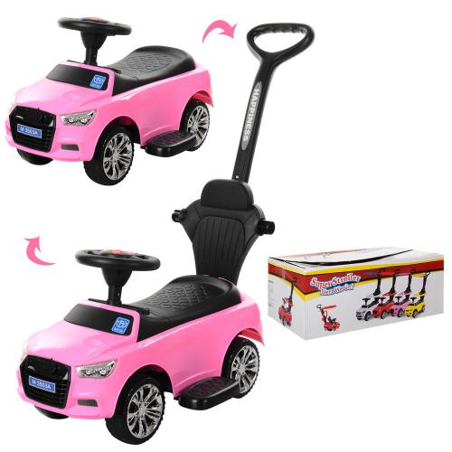 Дитячий толокар-каталка Bambi Audi B з багажником та батьківською ручкою, рожевий