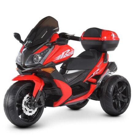 Дитячий триколісний електромотоцикл Bambi Racer BMW R (MP3) з багажником, червоний