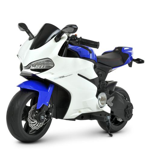 Дитячий швидкісний електромотоцикл Bambi Ducati 1629 Respect (MP3), до 50 кг, до 20 км, біло-синій