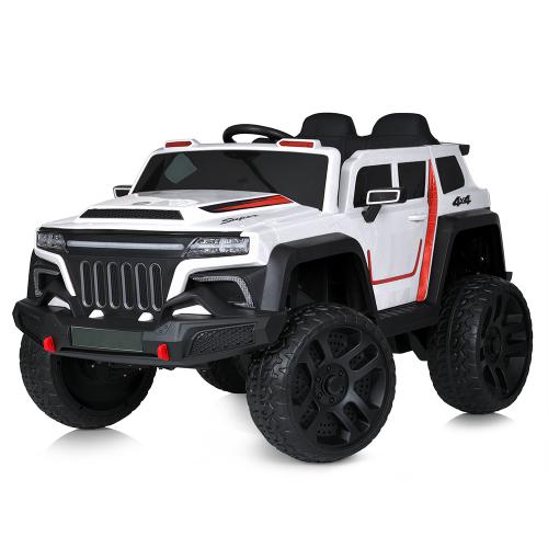 Детский полноприводный электромобиль Super Wheele с багажником и ручкой для транспортировки, белый