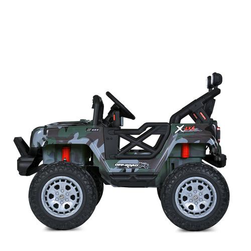 Дитячий електромобіль Bambi Jeep Off-Road Military (MP3) з автофарбуванням та ручкою для транспортування, камуфляж зелений