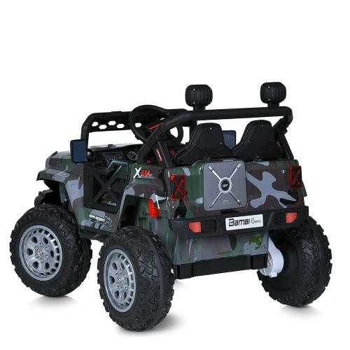 Дитячий електромобіль Bambi Jeep Off-Road Military (MP3) з автофарбуванням та ручкою для транспортування, камуфляж зелений
