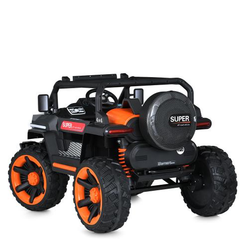 Дитячий повнопривідний електромобіль Jeep Super 4x4 з ручкою для транспортування та автофарбуванням, чорний