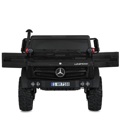 Дитячий двомісний електротранспорт Bambi Вантажівка Mercedes Unimog (MP3) з кузовом, до 60 кг, до 15 км, чорний