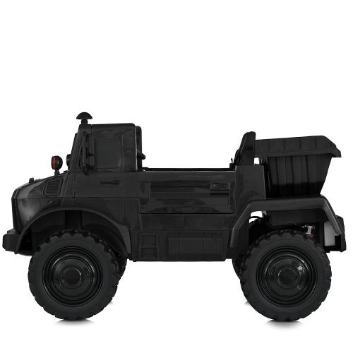 Дитячий двомісний електротранспорт Bambi Вантажівка Mercedes Unimog (MP3) з кузовом, до 60 кг, до 15 км, чорний