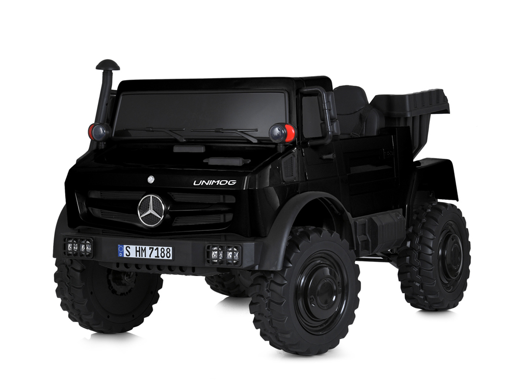 Дитячий двомісний електротранспорт Bambi Вантажівка Mercedes Unimog (MP3) з кузовом, до 60 кг, до 15 км, чорний
