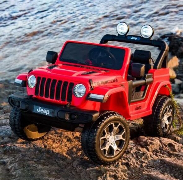 Дитячий електромобіль з пультом керування Bambi Jeep Rubicon (MP3) з багажником, ручкою для транспортування та рухливим капотом, червоний