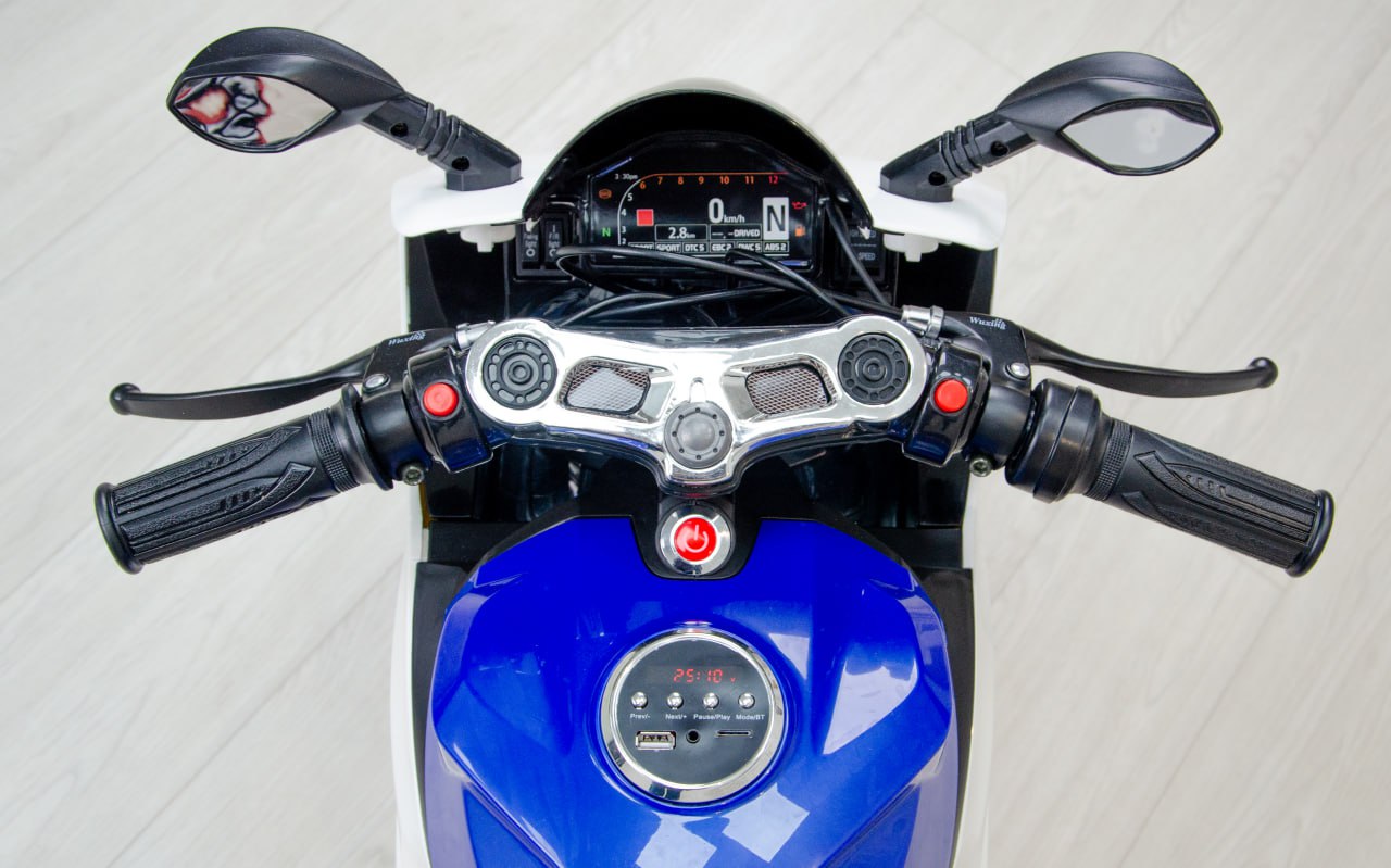 Дитячий швидкісний електромотоцикл Bambi Ducati 1629 Respect (MP3), до 50 кг, до 20 км, біло-синій