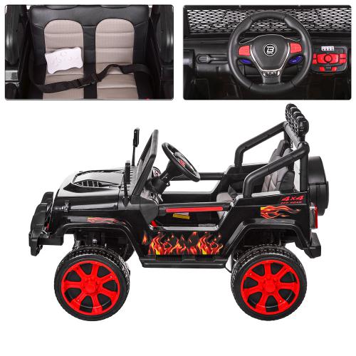 Дитячий повнопривідний електромобіль Bambi Jeep Sunshine Fire з багажником та ручкою для транспортування, чорний