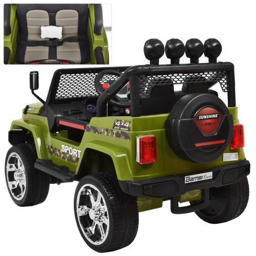 Дитячий повнопривідний електромобіль Bambi Jeep Sunshine Military з багажником та ручкою для транспортування, зелений камуфляж