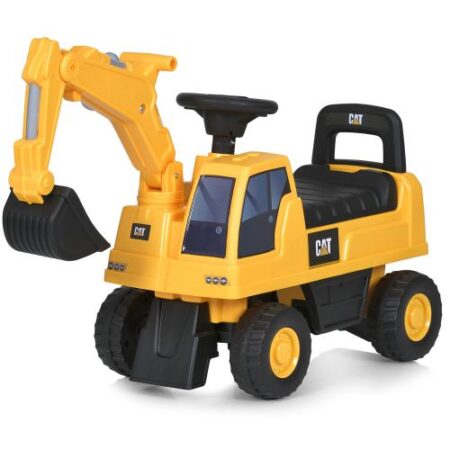 Дитячий толокар Bambi CAT Excavator з ковшем, ручкою для транспортування та багажником, жовтий