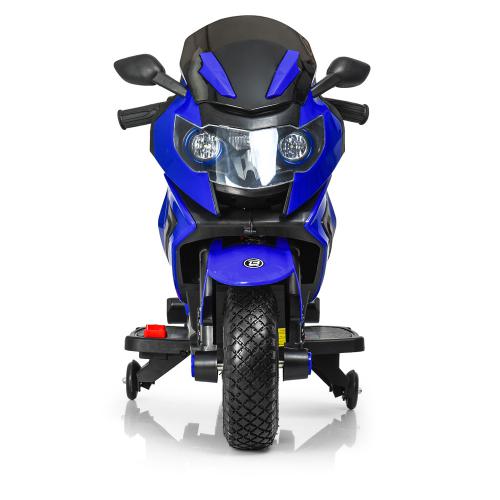 Детский электромотоцикл Bambi BMW R1200 RT (MP3) с дополнительными колесиками, резиновыми колесами и ручкой для транспортировки, синий