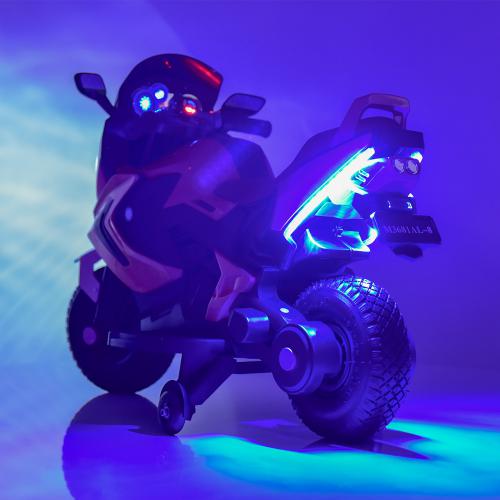Детский электромотоцикл Bambi BMW R1200 RT (MP3) с дополнительными колесиками, резиновыми колесами и ручкой для транспортировки, синий