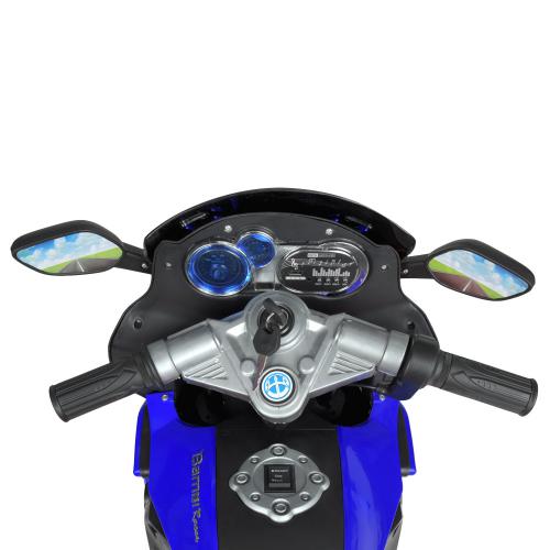 Детский электромотоцикл Bambi BMW R1200 RT (MP3) с дополнительными колесиками, резиновыми колесами и ручкой для транспортировки, синий