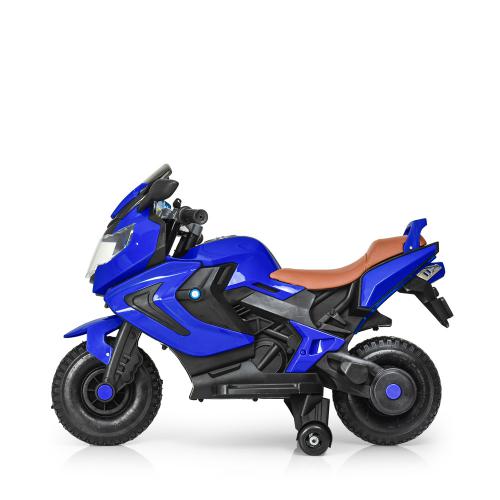 Детский электромотоцикл Bambi BMW R1200 RT (MP3) с дополнительными колесиками, резиновыми колесами и ручкой для транспортировки, синий