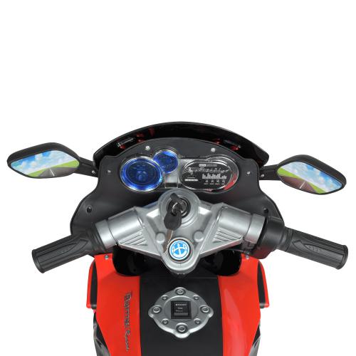 Дитячий електромотоцикл Bambi BMW R1200 RT (MP3) з дадатковими коліщадками, гумовими колесами та ручкою для транспортування, червоний