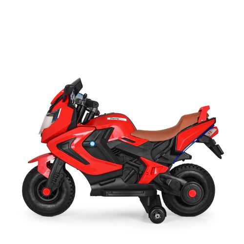 Дитячий електромотоцикл Bambi BMW R1200 RT (MP3) з дадатковими коліщадками, гумовими колесами та ручкою для транспортування, червоний