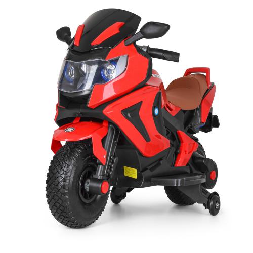 Дитячий електромотоцикл Bambi BMW R1200 RT (MP3) з дадатковими коліщадками, гумовими колесами та ручкою для транспортування, червоний
