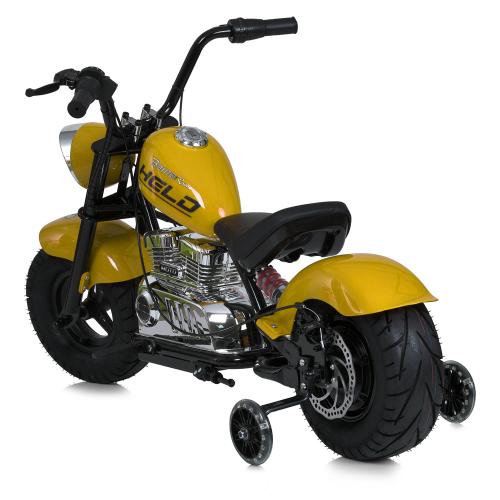 Дитячий двомісний електромотоцикл Bambi Harley-Davidson з підсвіткою та підніжкою (MP3), до 80 кг, до 20 км, жовтий