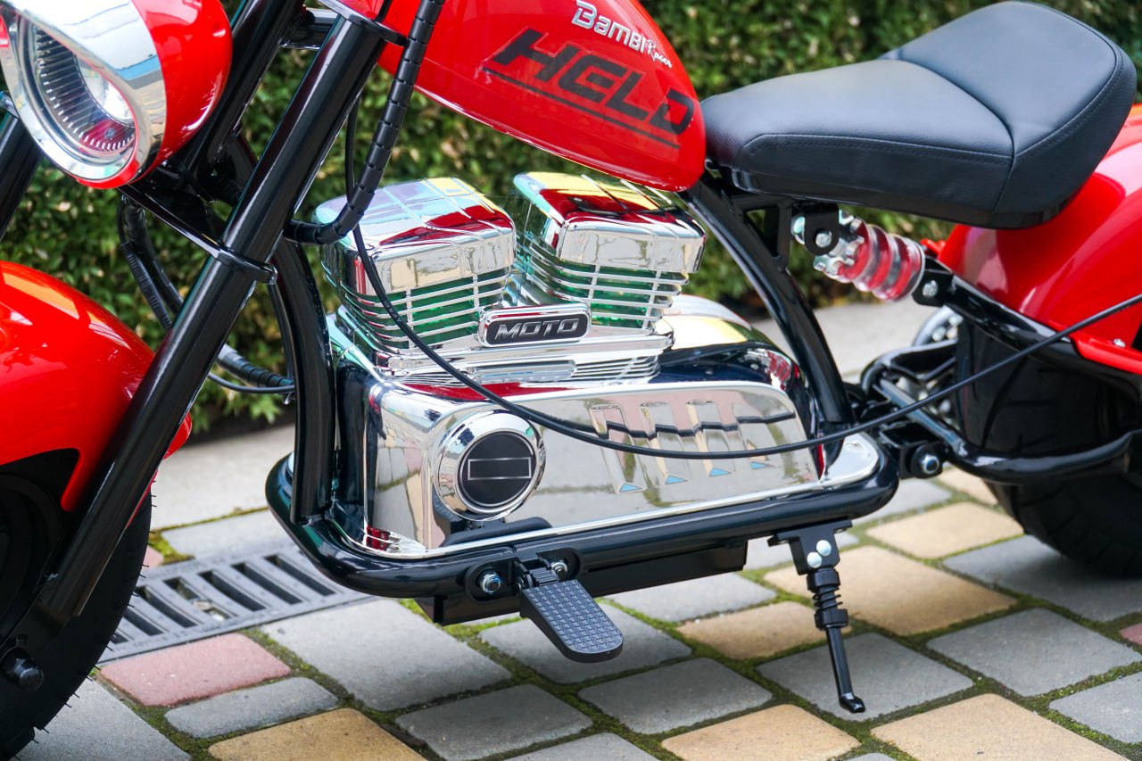 Дитячий двомісний електромотоцикл Bambi Harley-Davidson з підсвіткою та підніжкою (MP3), до 80 кг, до 20 км, червоний