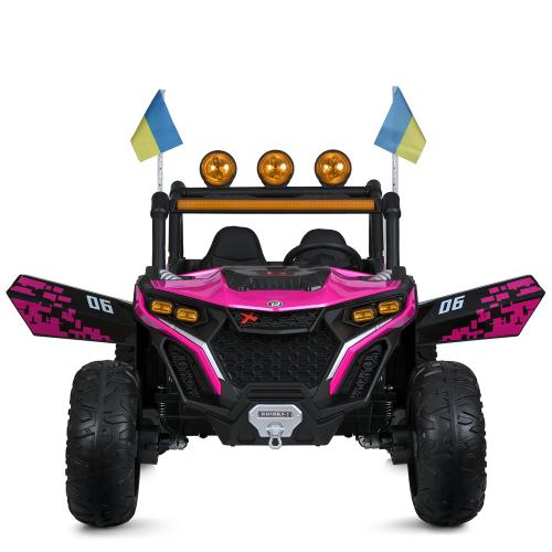 Дитячий двомісний повнопривідний електромобіль Bambi Buggy HardcoreX 06 UA з флагштоками, до 50 кг, рожевий