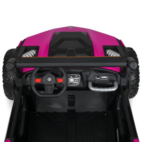 Дитячий двомісний повнопривідний електромобіль Bambi Buggy HardcoreX 06 UA з флагштоками, до 50 кг, рожевий