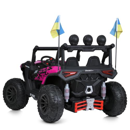 Дитячий двомісний повнопривідний електромобіль Bambi Buggy HardcoreX 06 UA з флагштоками, до 50 кг, рожевий