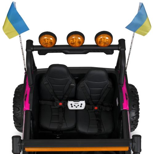 Дитячий двомісний повнопривідний електромобіль Bambi Buggy HardcoreX 06 UA з флагштоками, до 50 кг, рожевий