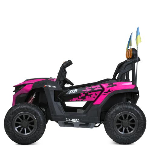 Дитячий двомісний повнопривідний електромобіль Bambi Buggy HardcoreX 06 UA з флагштоками, до 50 кг, рожевий