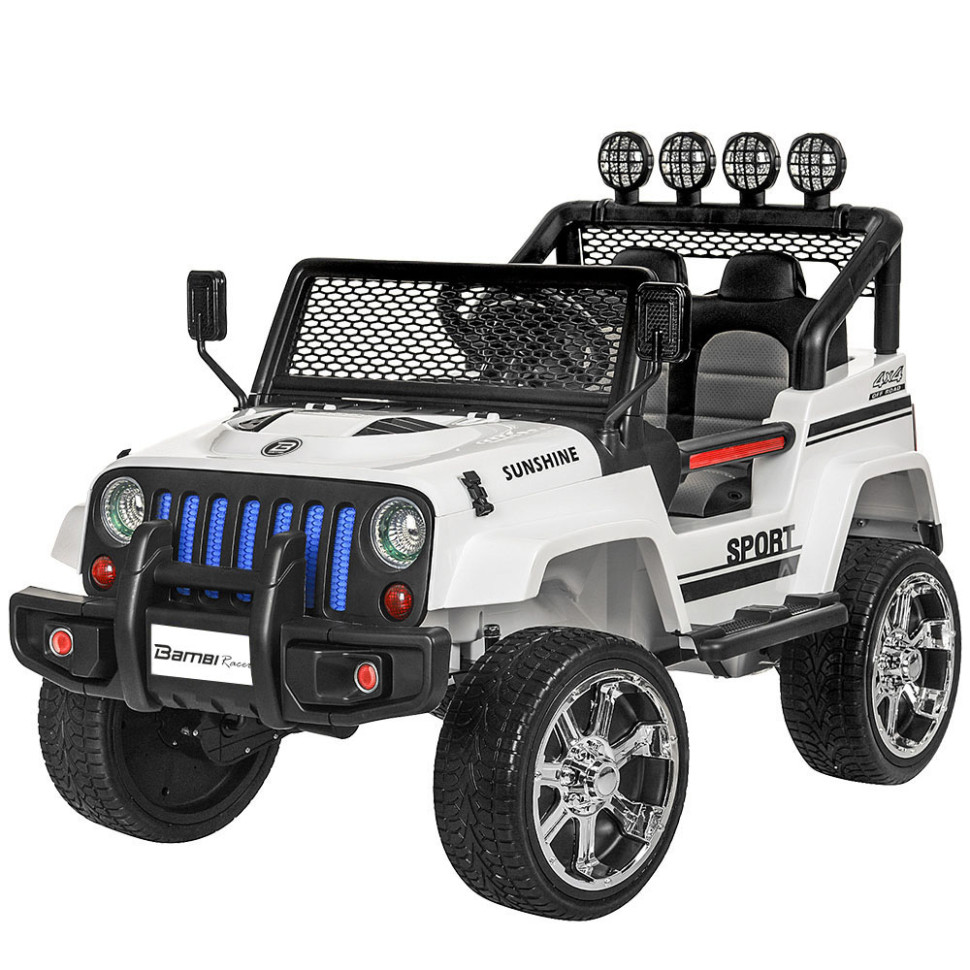 Дитячий повнопривідний електромобіль Bambi Jeep Sunshine Classic з багажником та ручкою для транспортування, білий