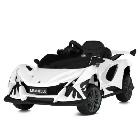 Дитячий повнопривідний електромобіль Sport Car Aggressor (MP3) з вертикальними дверцятами, спойлером та ручкою для транспортування, білий