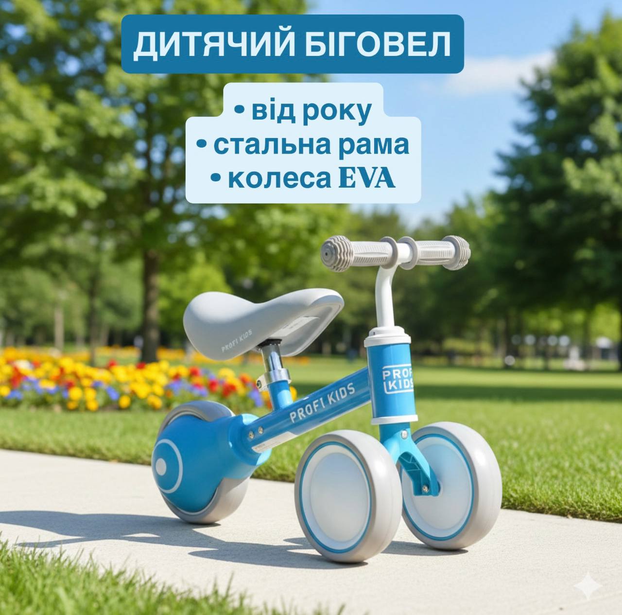 Дитячий толокар-біговел Bambi PROFI KIDS Estetic з регулюванням сидіння, блакитний