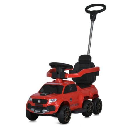 Дитячий шестиколісний толокар-каталка Mercedes Pickup Design (MP3) з батьківською ручкою та страхувальним бампером, червоний