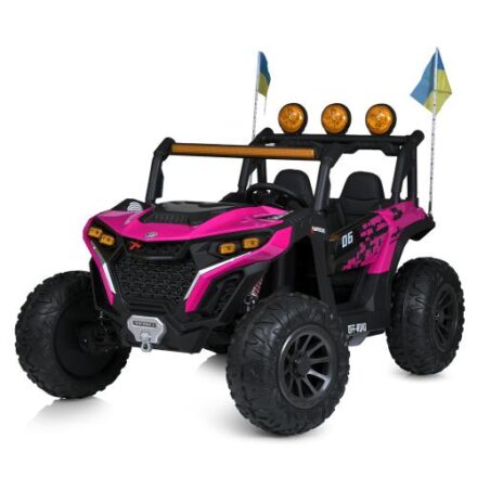 Дитячий двомісний повнопривідний електромобіль Bambi Buggy HardcoreX 06 UA з флагштоками, до 50 кг, рожевий