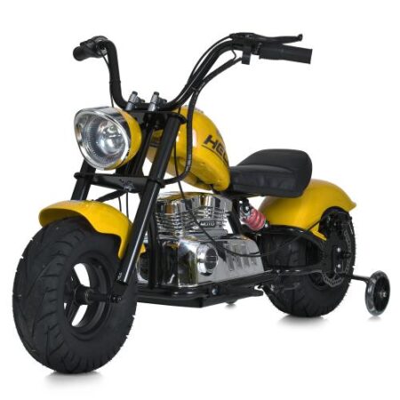 Дитячий двомісний електромотоцикл Bambi Harley-Davidson з підсвіткою та підніжкою (MP3), до 80 кг, до 20 км, жовтий