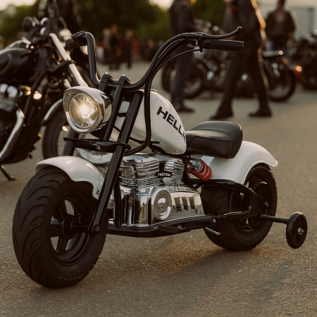Дитячий двомісний електромотоцикл Bambi Harley-Davidson з підсвіткою та підніжкою (MP3), до 80 кг, до 20 км, білий