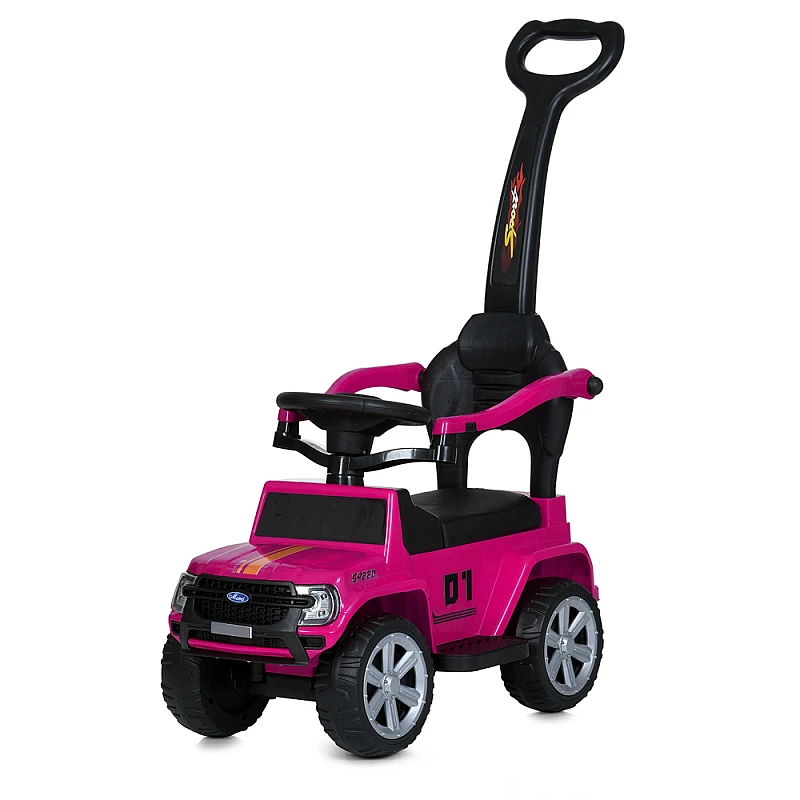 Дитячий толокар-каталка Ford Super Car з батьківською ручкою, рожевий