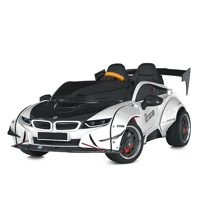 Дитячий двомісний електромобіль BMW STAR Soverspeed (MP3) з підсвіткою та спойлером, до 50 кг, до 8 км, білий