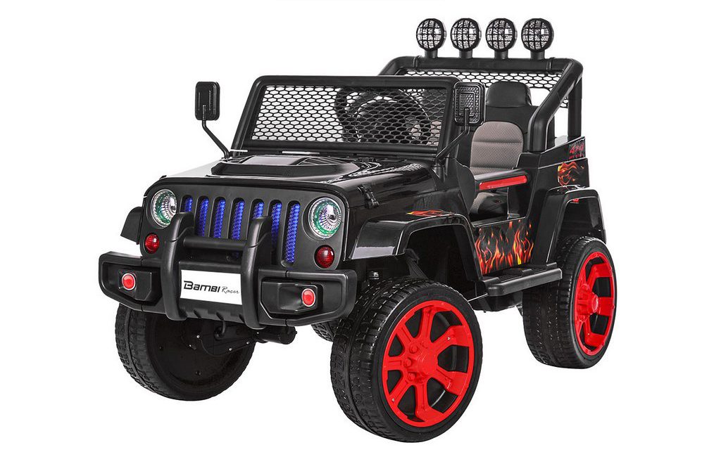 Дитячий повнопривідний електромобіль Bambi Jeep Sunshine Fire з багажником та ручкою для транспортування, чорний