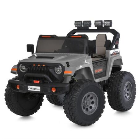 Дитячий електромобіль Bambi Racer Jeep з навісними фонарями та великими колесами на пульті керування, сірий