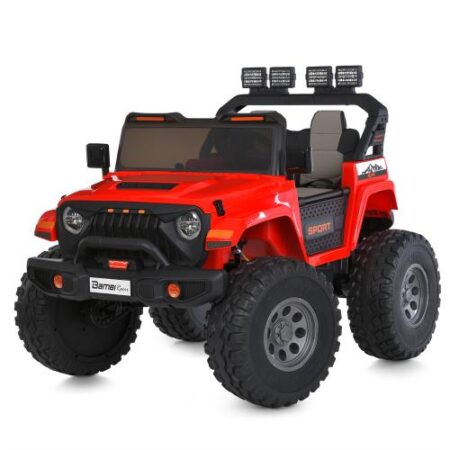 Дитячий електромобіль Bambi Racer Jeep з навісними фонарями та великими колесами на пульті керування, червоний