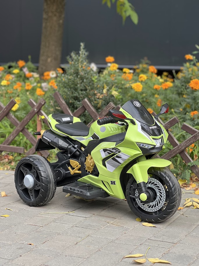 Дитячий електромотоцикл Bambi Kawasaki з трьома колесами, зелений