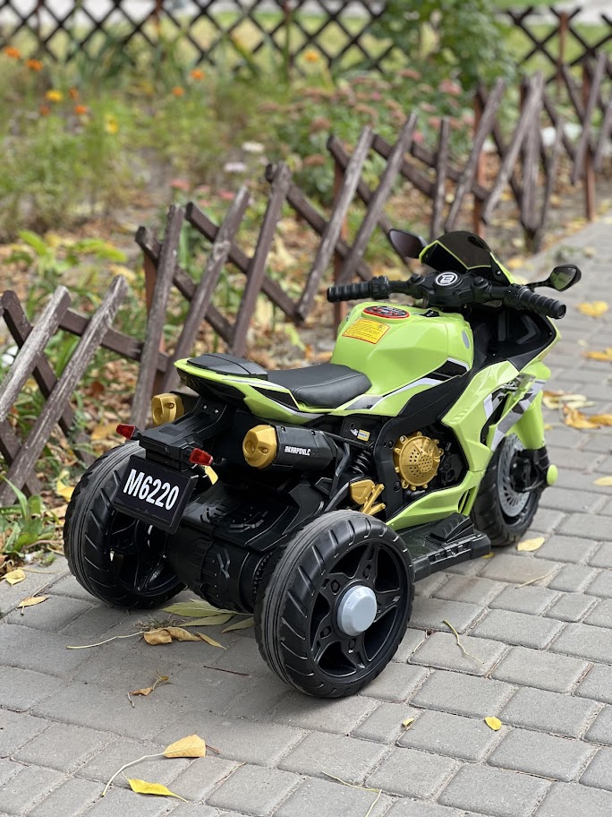 Дитячий електромотоцикл Bambi Kawasaki з трьома колесами, зелений