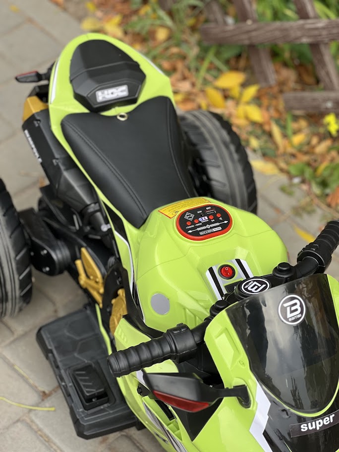 Дитячий електромотоцикл Bambi Kawasaki з трьома колесами, зелений