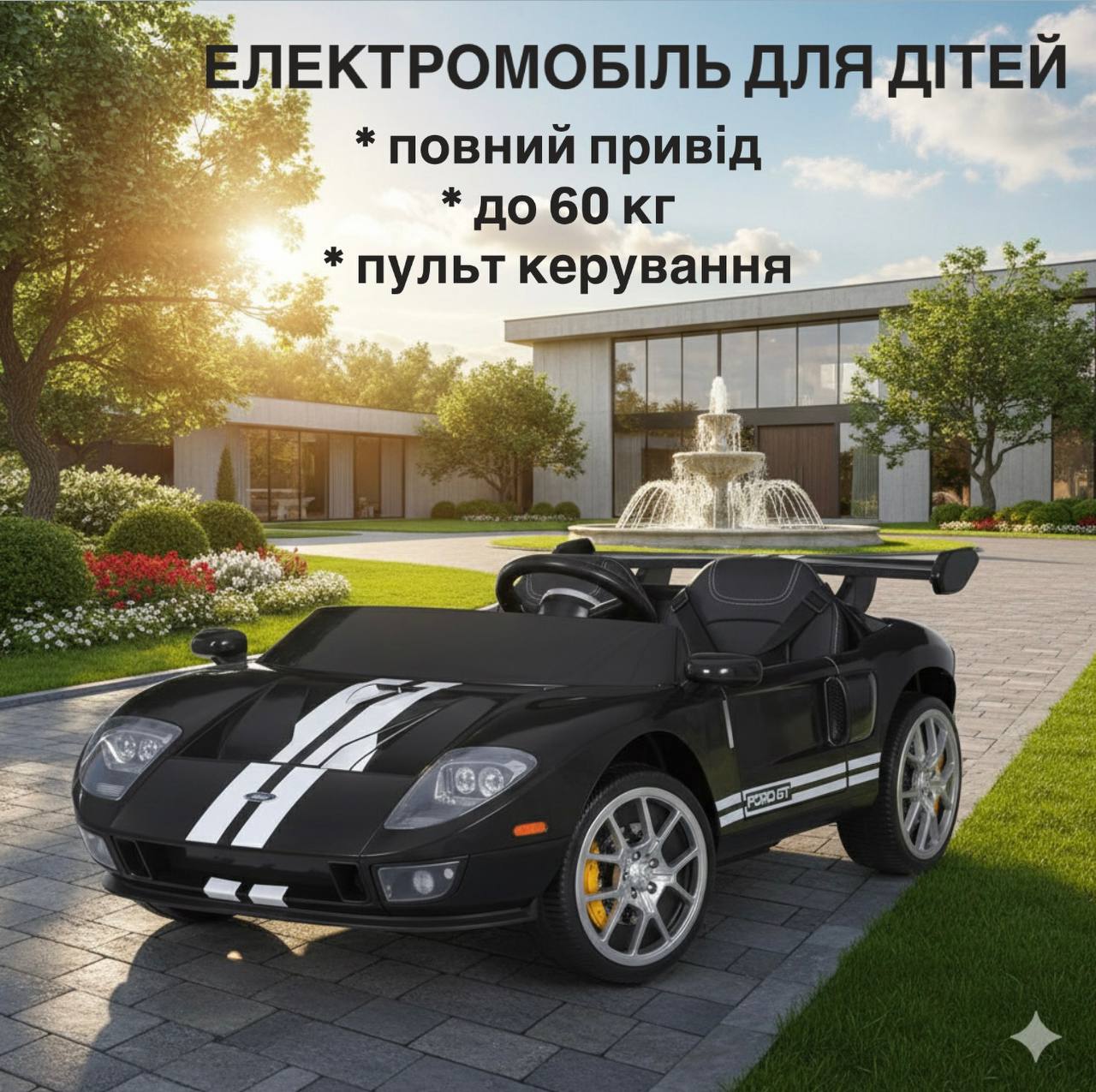 Дитячий електромобіль Bambi Ford зі спойлером та пультом керування, чорний