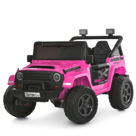 Детский электромобиль Bambi Jeep с пультом управления и кожаными сиденьями, розовый