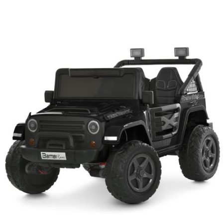 Детский электромобиль Bambi Jeep с пультом управления и кожаными сиденьями, черный