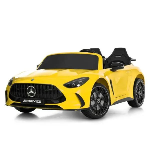 Дитячий електромобіль Mercedes Benz зі спойлером та пультом керування, жовтий
